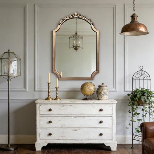 DAOYIJIAJU Gold Vintage Mirror, 28"x20" Traditional Arched Decorative Mirror, Ornate Baroque Mirrors, Antique Carved Mirrors for Living Room Fireplace Bathroom Bedroom Entryway — view 2