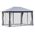 Outsunny 10' x 13' Patio Gazebo, Aluminum Frame, Outdoor Gazebo Canopy Shelter with Netting & Curtains, Garden, Lawn, Backyard and Deck, Gray