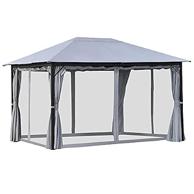 Outsunny 10' x 13' Patio Gazebo, Aluminum Frame, Outdoor Gazebo Canopy Shelter with Netting & Curtains, Garden, Lawn, Backyard and Deck, Gray