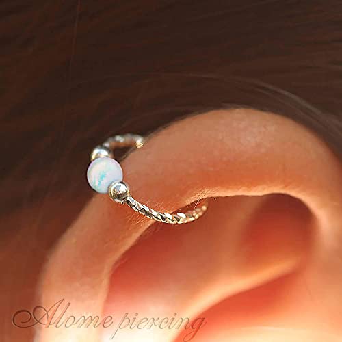 Cartilage Earring Hoop - 20G Sterling Silver Helix Piercing Ear Ring - White Opal Cartilage Earring , Silver Cartilage Hoop #TOP2