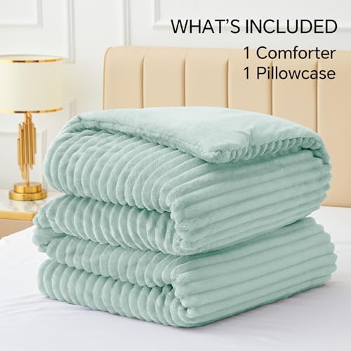 Image of BEDELITE Fleece Twin Comforter Set -Super Soft & Warm Fluffy Light Green Bedding, Luxury Fuzzy Heavy Bed Set for All Season with 1 Pillow case