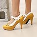 Women's Platform Stiletto Heels Pumps Cute Bow Color Block Kitten Heels Casual Round Toe Ankle Strap Shoes Summer Fashion Party Dress Shoes Yellow
