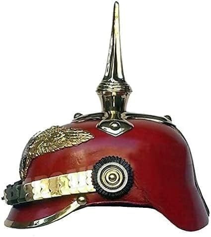 Medieval Imperial German Brass Spiked Pickelhaube Officer Helmet- Red Leather & Brass by Network India