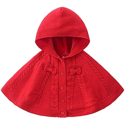 famuka Baby Girl Cloaks Warm Knitted Poncho Toddlers Red Cape Cloak (Red, 6-12 Months) Cover