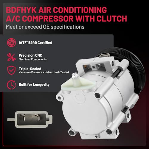 BDFHYK 58167 Air Conditioning A/C Compressor with Clutch Compatible with Ford F-150 2002-2003, F-250 F-350 F-450 F-550 Super Duty, 4.6L 5.4L 6.8L 2002-2007