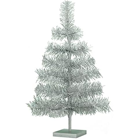 24" Silver Christmas Tree with Wood Base Cover