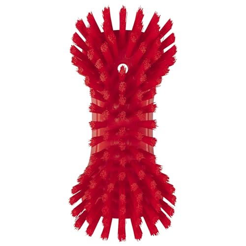 Image of Vikan 38944 Extra Large Hand Brush, Multifunctional, Slip-Resistant Cleaning Tool, Extra Stiff Polypropylene & Polyester Bristle, 9.1 inch, Red