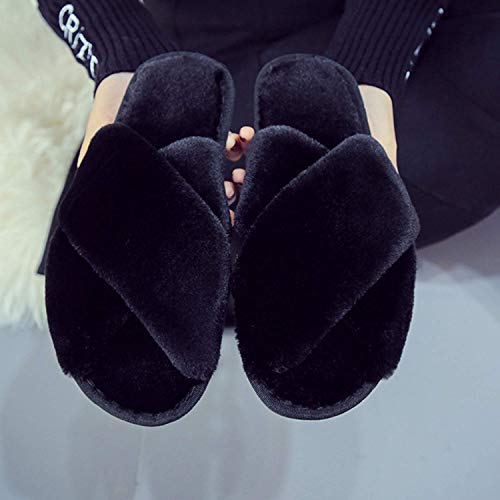 Women's Soft Plush Lightweight House Slippers Non Slip Cross Band Slip On Open Toe Cozy Indoor Outdoor Slippers2