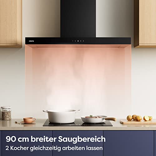 CIARRA CBCB9102 A+++ Dunstabzugshaube 90 cm Umluft Abluft Schwarz App Gesteuert Touch-Bedienung 650m³/h 3 Stufen Booster Abzugshaube Wandabzugshaube Wandhaube mit CBCF003 Aktivkohlefilter
