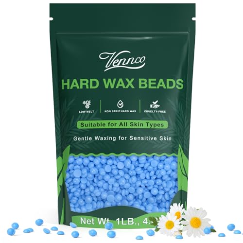 VENNCO 1lb Blue Wax Beads for Hair Removal, Hard Wax Beads Designed for Legs Arms, Face, Eyebrows, Underarm and Full Body Waxing at Home, Stripless Low Temperature Body Wax for wmomen and men