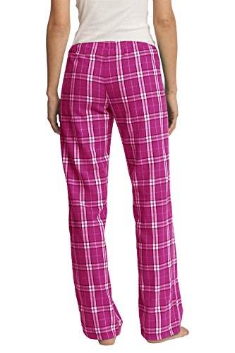 District Ladies Juniors Flannel Plaid Pant, Dark Fuchsia M2