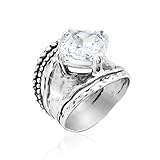JEAN RACHEL JEWELRY 925 Sterling Silver Ring - Bold with Prong-Set Cubic Zirconia Vintage Design - Hypoallergenic, Lead & Nickel Free - Artisan Handcrafted Statement Rings for Women