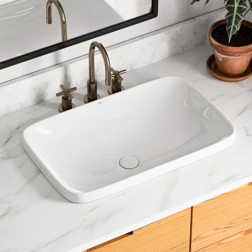 24'W x 15'D Drop In Bathroom Sink, Los Flexi Rectangular Semi Recessed Bathroom Sink with Pop-Up...