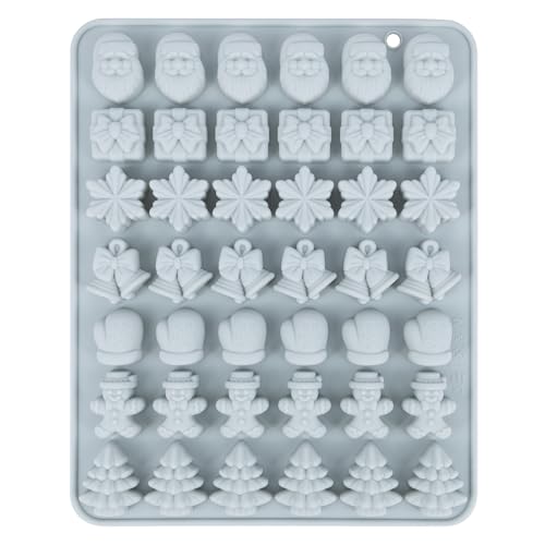 Christmas Chocolate Mould, Xmas Silicone Candy Jelly Cake Baking Mould with Christmas Tree Snowflake Santa Shapes for Christmas Xmas New Year Cake DIY Decoration F6-SD42LMJ(Gray)