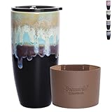 Bosmarlin Coffeel - Taza de café portátil de cerámica con tapa, 595.3 g, apta para microondas y lavavajillas, esmalte reactivo