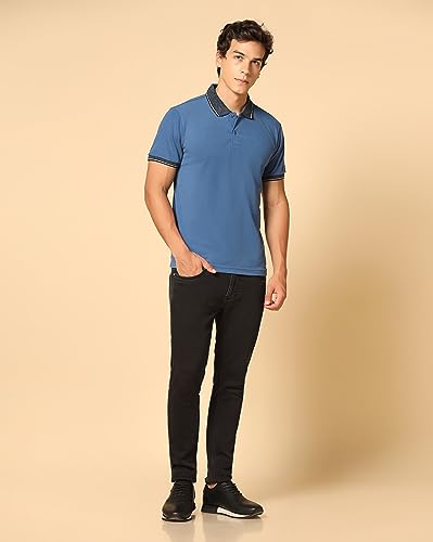 Image of INKKR Men's Solid Polo Collared Neck T-Shirt Combo (Black,L.Blue)-XXL