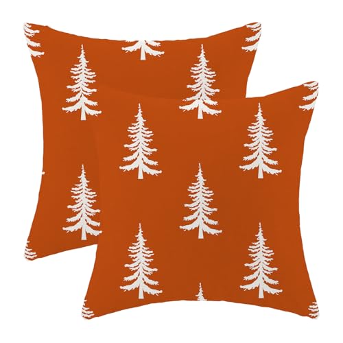 CXMEIFLY Christmas Pillow Covers 18x18 Inch Set of 2 Burnt Orange Cream Christmas Tree Decor Throw Pillows Winter Xmas Holiday Outdoor Cushion Cases for Couch Bed Decorations