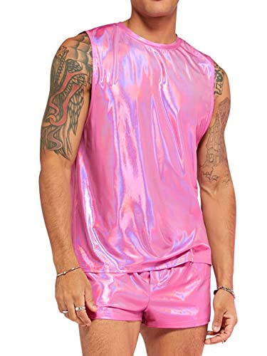 Verdusa Men's 2 Piece Metallic Outfit Sleeveless Tank Top and Short Tracksuit Sets