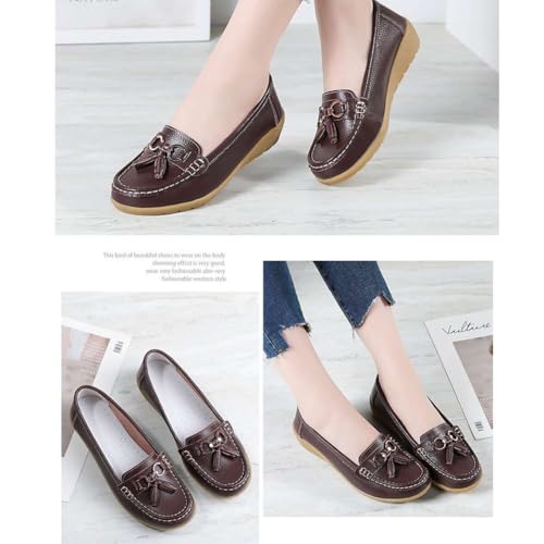 Image of Women's Genuine Leather Platform Loafers Classic Casual Comfort Slip-On Shoes Soft Sole Dress Shoes