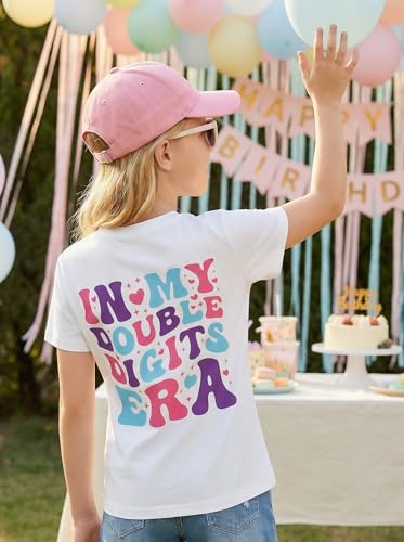 Image of IZYJOY in My Double Digits Era Shirts Girls 10th Birthday T-Shirts 10 Years Old Birthday Party Short Sleeve Summer Tee Tops