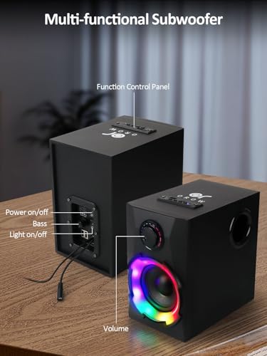 Image of OR O R O W OROW Computer Speakers,40W PC Speakers with Subwoofer,Gaming Speakers with Bass,AC Powered,Support Bluetooth&SD&USB Play, 2.1 Multimedia Speakers System with RGB Light (Black)