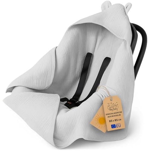 Manta Muselina de porteo y Saco Universal para Silla de Coche Paseo capazo y Carro 90x90 cm - arrullo cobertor Lavable y Transpirable para Cochecito niños y niñas Oeko-Tex Gris