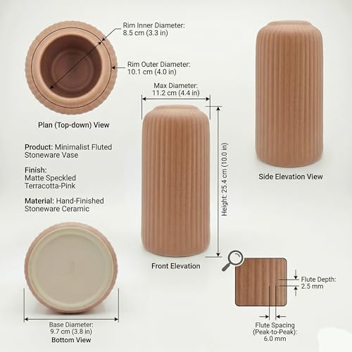 Image of KREATIVE ART'S Modern Ribbed Design Ceramic Flower Vase for Living Room, Flower Pots for Artificial Flower, Home Decoration Item, Home Decor, Vases for Living Room (TAN-BEIDGE, Small)