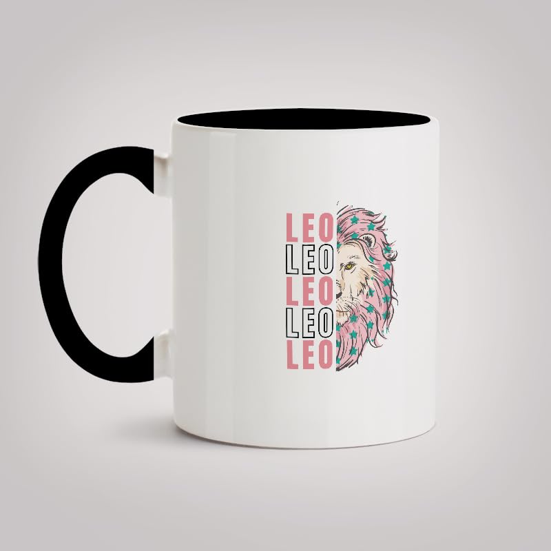 Bindaas Gifts Ceramic 3 Tone Black Colour Coffee Mug (330 ml),Printed Design On Mug Leo,Gift for Friends, Little Brother,Sister