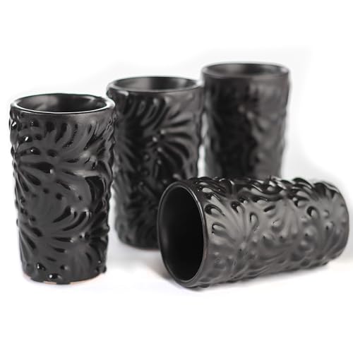 Image of Talavera Shot Glasses Set of 4 Authentic Mexican Tequila Shot Glasses - Hand-painted - 2 Oz (Black Shadow)