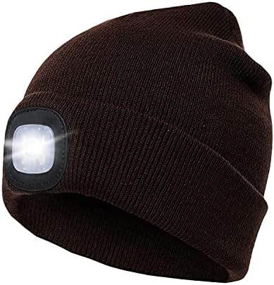 LED Lighted Hat,USB Rechargeable Head Torch Hat, Winter Warm for Men Dad Him Women, Unisex Headlamp Stocking fillers Cap with Light for Walking at Night,Fishing,Camping,Hunting Black