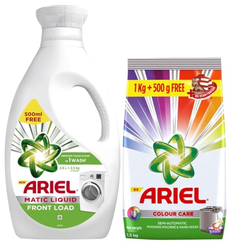 Image of Ariel Matic Liquid Detergent Front Load 2 Ltr + 500ml Free & Ariel Colour Detergent Washing Powder - 1 kg with Free Detergent Washing Powder - 500 g