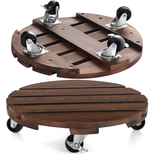 YONTINY 2pack 12 Inch Plant Caddy with Wheels 30 Cm Wooden Plant Trolley Rolling Plant Stand Heavy...