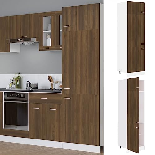 UJCHVHN Artículo: armario frigorífico de roble marrón, 60 x 57 x 207 cm, madera de ingeniería, armarios y almacenamiento, armarios de cocina