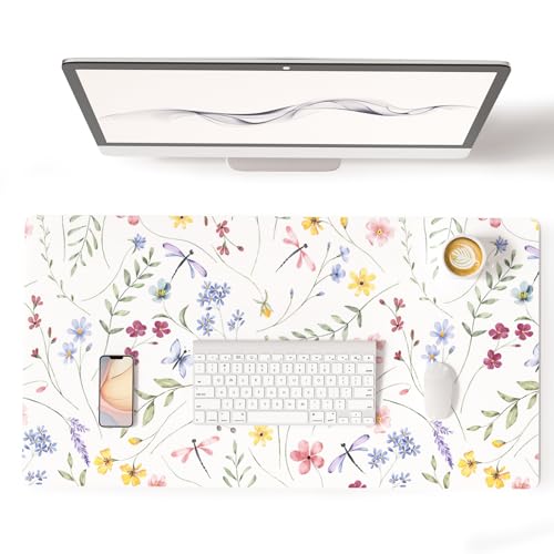 Colorful Star Large Mouse Pad, Floral Waterproof Office Desk Mat, Non-Slip Computer Gaming Mouse Pad, XXL PC Laptop Protector Pads, PU Leather Desk Writing Pads for Office Home, 31.5" x 15.7"