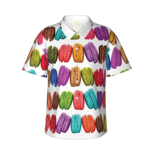 CPAQasg Camisa hawaiana con estampado de galletas macaron para hombre, para vacaciones, playa, verano, casual, boda, fiesta, Negro, 3XL