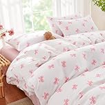 Freyamy White Double Duvet Cover Set - 3pcs Aesthetic Pink Bow Bedding Set Chic, Lovely Girl Bedding Set Single Size 200x200 cm and 2 Pillowcase 50x75 cm