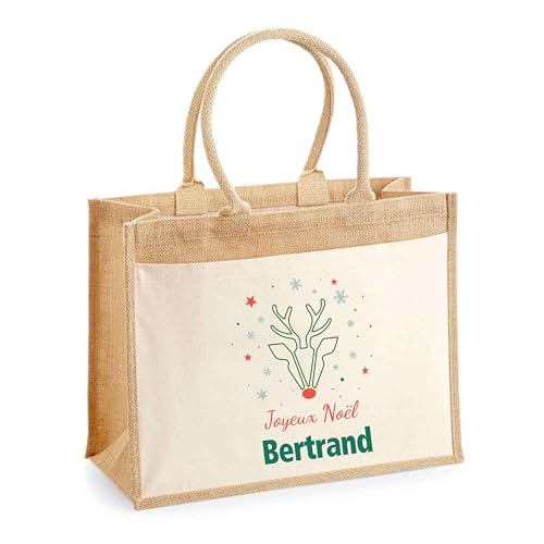 Sac shopping Joyeux Noël Bertrand Cerf réutilisable en coton pour courses et cadeaux