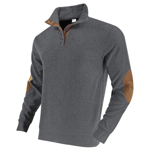 Men Stand Collar Sweatshirts Fashion Metal Button Hoodies Tops Men's Ribbed Knit Sweaters Pullover Long Sleeve Comfy2