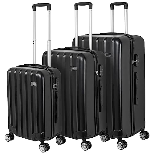 VERTICAL STUDIO 20 24 28 Koffer Reisekoffer 3er-Set Trolley Mehrteilig mit Ziffern Kofferschloss aus Kunststoff (ABS) Vier Rollen (Schwarz Kopenhagen)