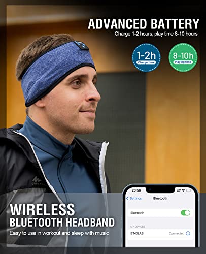 Sleep Headphones Bluetooth Headband - Wireless Headband With Flat Speakers For Side Sleepers, 10 Hour Battery