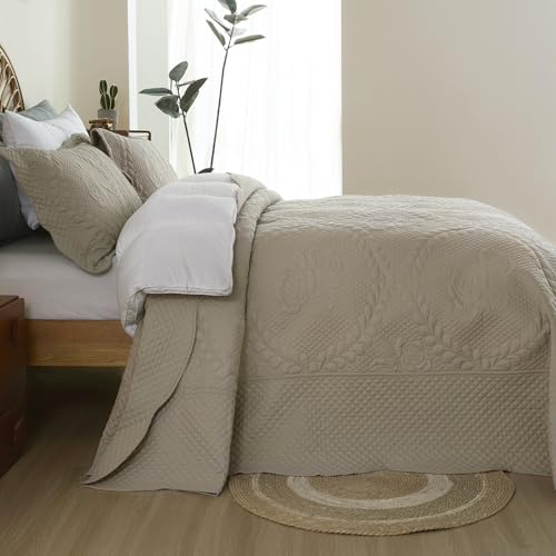 Image of EVENHUG Oversized King Bedspreads California King Quilt Set with Pillow Shams Extra Wide Large King Size Quilts Lightweight Coverlet Bedding Sets Taupe 120 inchx128 inch