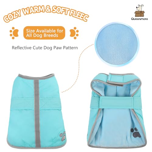 Image of Queenmore Winter Coat, Fleece Puffer Down Vest, Cold Weather Pet Jacket, Waterproof Reflective Reversible Sweater Clothes for Small, Medium and Large Dogs (Light Blue, S)