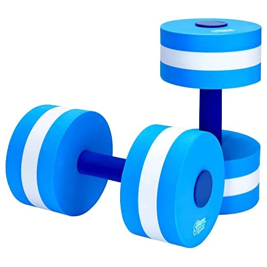 High-Density EVA-Foam Dumbbell Set, Water Weight, Soft Padded, Water Aerobics, Aqua Therapy, Pool Fitness, Water Exercise (Striped Blue Large)