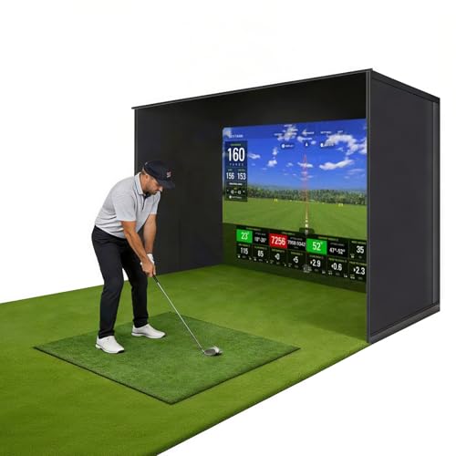 Image of Complete 10x8ft Golf Simulator Enclosure Kit with HD Impact Screen, Durable Aluminum Frame & Side Nets - 30-Min Quick Setup for Home, Garage, Backyard