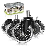 Slipstick Premium Rubber Office Chair Caster Wheels (Set of 5) 3 Inch Chair Wheels for All Hard Surface Floors & Carpet, Heavy Duty Chair Replacement Wheels, Universal Fit 7/16 Inch Stem