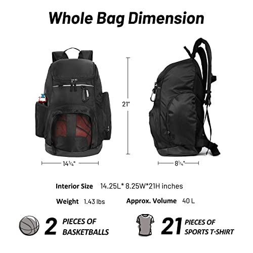 Mier Large Sports Backpack With Pocket For Swim, Outdoor, Gym, Basketball, 40L, Black #TOP2