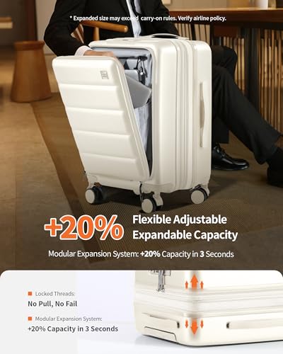 24 Inch Expandable Luggage Check In - Front Pocket Hardside Travel Suitcase Unbreakable -with Cup Holder,USB Charge,Side Pothook, 360°Spinner Wheels, TSA Lock, White2