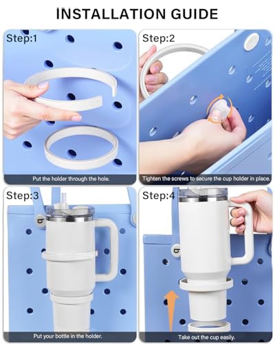 Image of LETGO Cup Holder for Stanley 30 oz 40 oz Compatible with Bogg Bag, Drink Holder for Simple Modern Rubber Beach Tote, Water Bottle Holder Attachment for XL Medium Small Bog Bag (White)