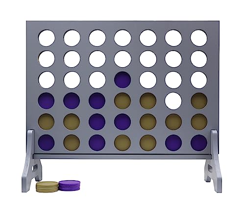 Image of Giant 4 in a Row Game for Family & Adults - Tailgating Pros Jumbo Grey Wooden Four in a Row Indoor & Outdoor Yard Game for Family Party Fun, Portable Activities for Patio, Backyard, and Camping