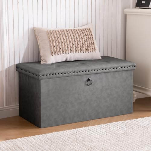 30 Inches Folding Storage Ottoman Bench, Leather End of Bed Foot ...